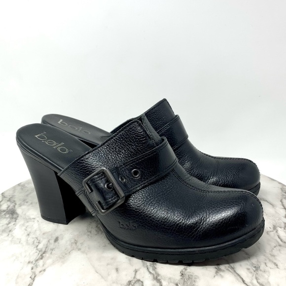 Born Shoes - Bolo by Born Buckle Leather Chunky Comfort Clog Mules 9   Classic Bohemian Comfy